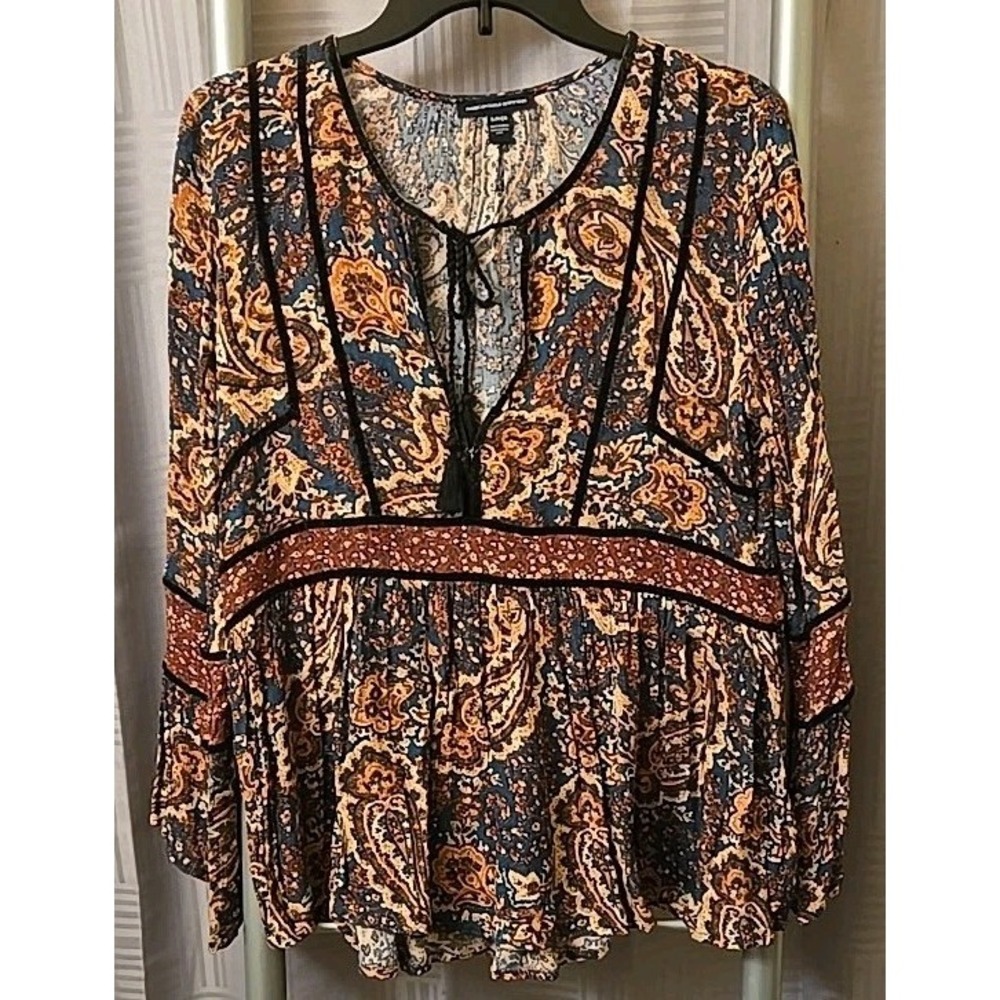 American Eagleβ V-Neck Boho Peasant Top Womens S Blouse Flare Sleeve